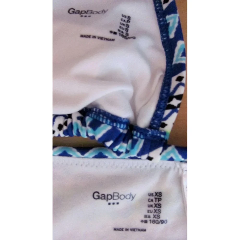 Gap Body Bikini Blue Geo T Back Sm Top XS Bottoms